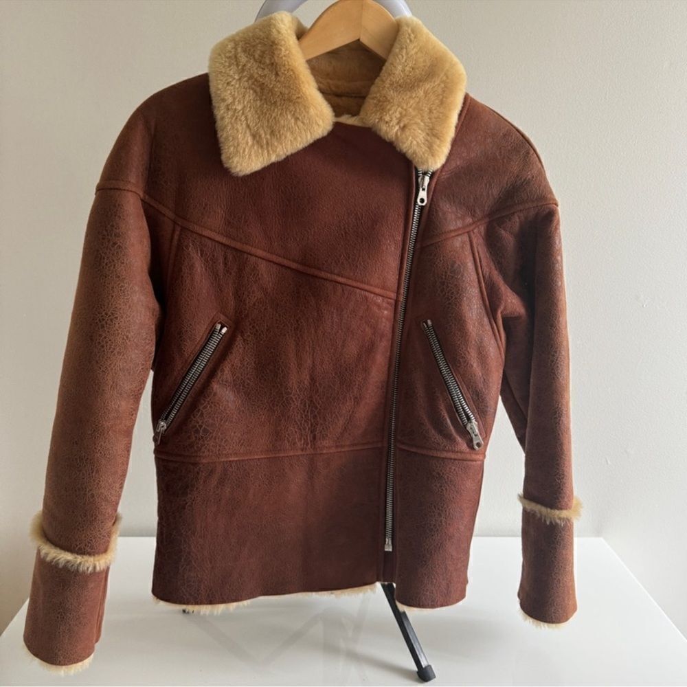 Sandro Zinal Shearling Biker Jacket - Picture 7 of 14